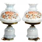 Set of 2 Vintage GWTW Parlor Table Lamps Floral Milk Glass 1-Way Electric 23"