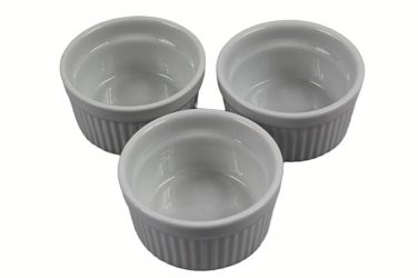 Pier 1 White Porcelain Ribbed 3 Piece Ramekins Souffle Baking Dish