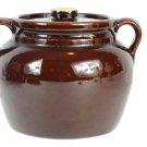 Vintage Brown Bean Pot American Pottery Stoneware Lidded Double Handle