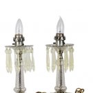 Vintage Boudoir Vanity Mantle Glass Table Lamps Acrylic Prisms Electric 13"