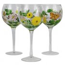 Laurel Hill Set of 3 Goblets Glassware Hand Painted Floral Butterfly Motif 18 Oz
