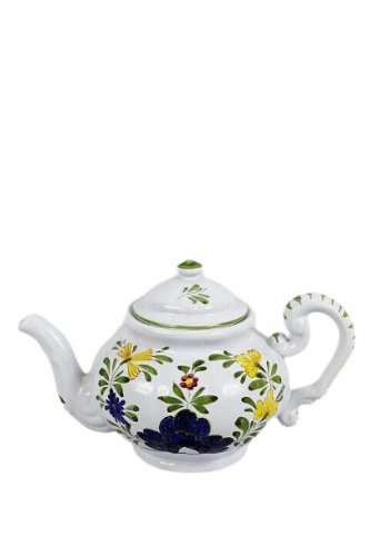 Anna Maioliche White Ceramic Multi Floral Teapot Italy Handpainted  MCM 48 0z