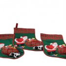 Set of 3 Embroidered 3D Christmas Stockings Santa with Removable Toys