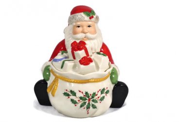 Lenox Holiday Fine China Santa Holly Berries Covered Candy Dish 5"