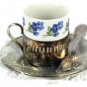 Maurice Duchin Fine China & Silverplate Floral Demitasse & Spoons Set of 4