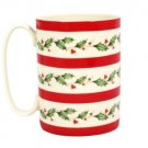 Lenox Holiday Wishing You Love Cup Mug Holly Berries & Stripes Porcelain 12 Oz