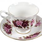 Queen Anne Set of  Teacup & Saucer Floral Red Roses Bone China 6 Oz