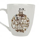 Pfaltzgraff White Gold Merry Christmas Ball Ornament Holly Berry Mug 10 Oz