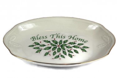 Lenox Holiday Bless This Home Oval Bread Tray Holy Berries Dimension Coll 11"