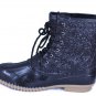 Sugar Women's Skipper Fashion Boots Black Rubber Glitter Lace Up Size 9 M