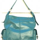 Preston & York Women's Crinkle Shine Teal Blue One Handle Shoulder Bag Leather
