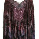 Unity World Wear Women's Peasant Paisley Boho Bell Sleeve Burgundy Tunic Top 047