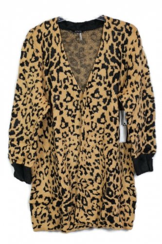 1State Brown Black Animal Print Women's Cardigan Sweater Open Front Size 3X 047