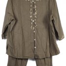 Erika Olive Green Women's 2 Pc Ankle Pants Blouse Sequins Set Size 2X 025
