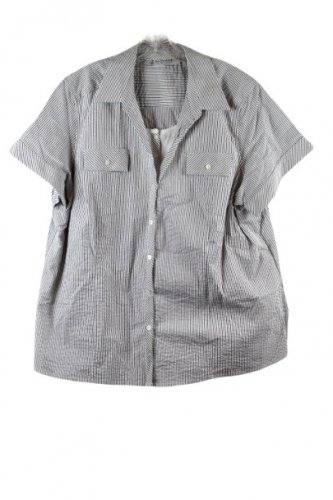 Sag Harbor White Striped Women's Top Blouse Collared 2X 060