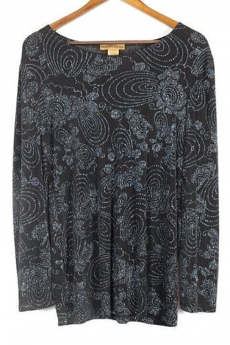 Notations Black Embellished Sequins Women's Long Sleeve Dress Blouse Top  M 026