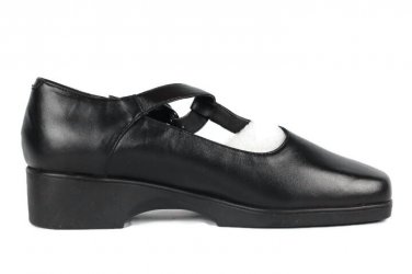 24 Hour Comfort Tracy Women's T Strap Black Leather Shoes Wide Width 6.5W