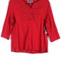 Karen Scott Red Women's Top Blouse Split Neckline Beads 3/4 Sleeve 1X 033 W