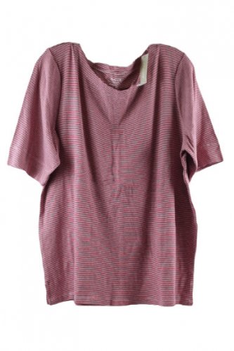 Chico's Women's Pima Striped Red & White Basic Tee Shirt Short Sleeve Size 4 026