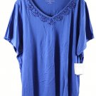 Croft & Barrow Blue Women's Casual Top Blouse Beads Neckline Short Sleeve 2X 040