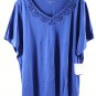 Croft & Barrow Blue Women's Casual Top Blouse Beads Neckline Short Sleeve 2X 040
