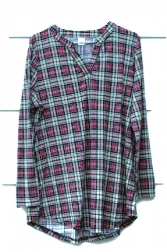 Multicolor Plaid Women's Lounge Shirt Long Sleeve Pullover Size XL  010
