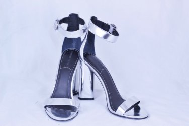 Kendall + Kylie Women's Giselle Ankle Strap Heels Silver Leather Size 10 M