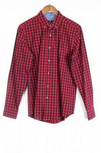 George Red Black Check Men's Long Sleeve Dress Shirt Small 013