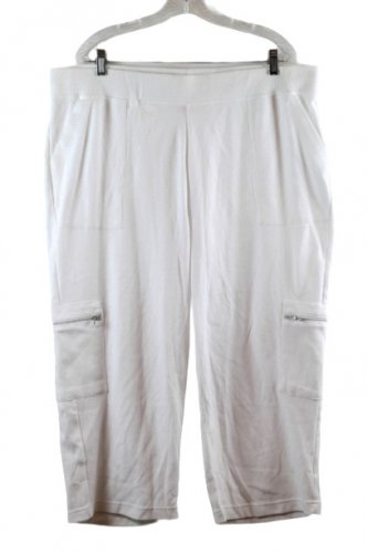 Woman Within White Women's Cropped Sweatpants Pull On Side Pockets 22 056