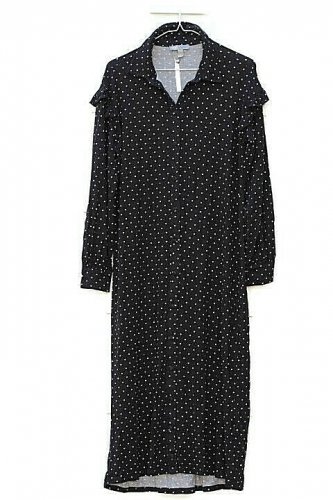 ASOS Black White Polka Dot Women's Maxi Dress Long Sleeve Front Button Sz 6  019