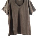 Croft & Barrow Brown Women's  Stretch Top Blouse Short Sleeve Pullover V Neck 2X