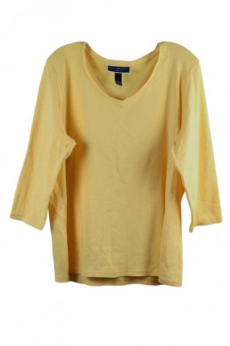 Karen Scott Yellow Women's Long Sleeve Shirt Pullover V Neck 1X 060