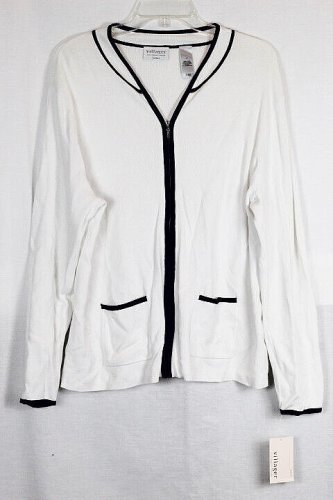Villager White Women's Cardigan Sweater Front Full Zip Size 3 035W