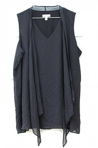 Susan Graver Black Women's Sheer Sleeveless Blouse Neck Drape Tie Size XL  013