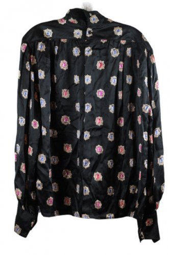Gray Rose Black Women's Dress Top Blouse Collared Back Button Closure 12 059