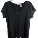 Villager Black Women's Stretch Top Blouse Short Sleeve Pullover 2 043