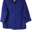 Sag Harbor Blue Faux Suede Women's Top Blouse 3/4 Sleeve Size 1X 002