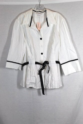 Dressbarn White Women's Tunic Top Blouse Button Up 3/4" Sleeve 3X 002