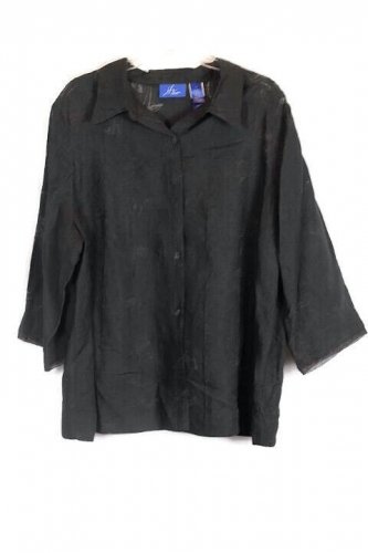 J H Collectibles Black Women's Front Buttons Dress Shirt 3/4 Sleeve Size 2 027