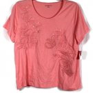 Croft & Barrow Coral Women's Short Sleeve Summer Blouse Top Embroidered 2X 027
