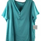 Croft & Barrow Turquoise Women's Henly Top Shirt Short Sleeve Pullover 2X 040