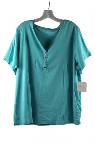 Croft & Barrow Turquoise Women's Henly Top Shirt Short Sleeve Pullover 2X 040