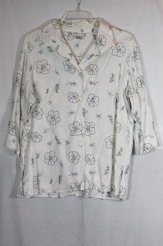 Dressbarn White Women's Long Sleeve Dress Blouse Top Floral Button Up 18/20W 34