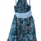 Rene Margo Blue Women's Halter Dress Floral Butterfly Polka Dots Size 1X    008