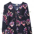J Crew Black Floral Print Women's Chiffon Long Sleeve Top Blouse Size 00   018