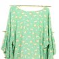 Love Fire Women's Blue Green Floral Blouse Flair Ruffled Sleeves Size 2X 003