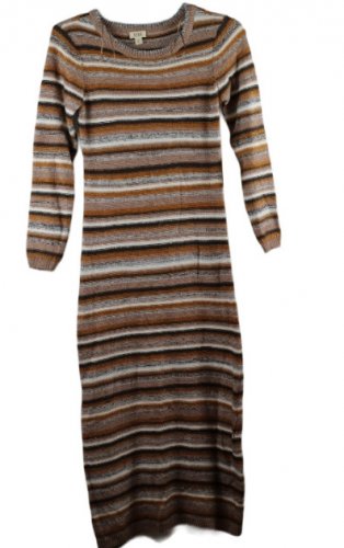a.n.a A New Approach Women's Long Sleeve Knit Striped Long Dress Small 021
