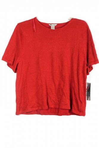 NyGard Red Women's Metallic Top Blouse Short Sleeve Pullover Size 2X 025