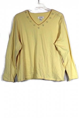 CJ Banks Yellow Women's Long Sleeve Top Blouse V Neck Pullover 2X 039