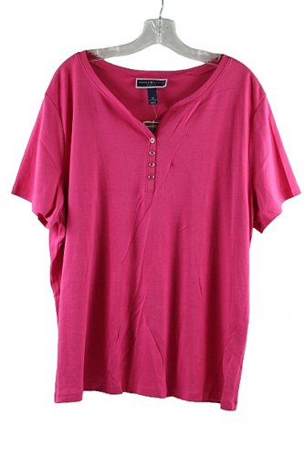 Karen Scott Pink Women's Henley Shirt Short Sleeve Pullover 2X 040